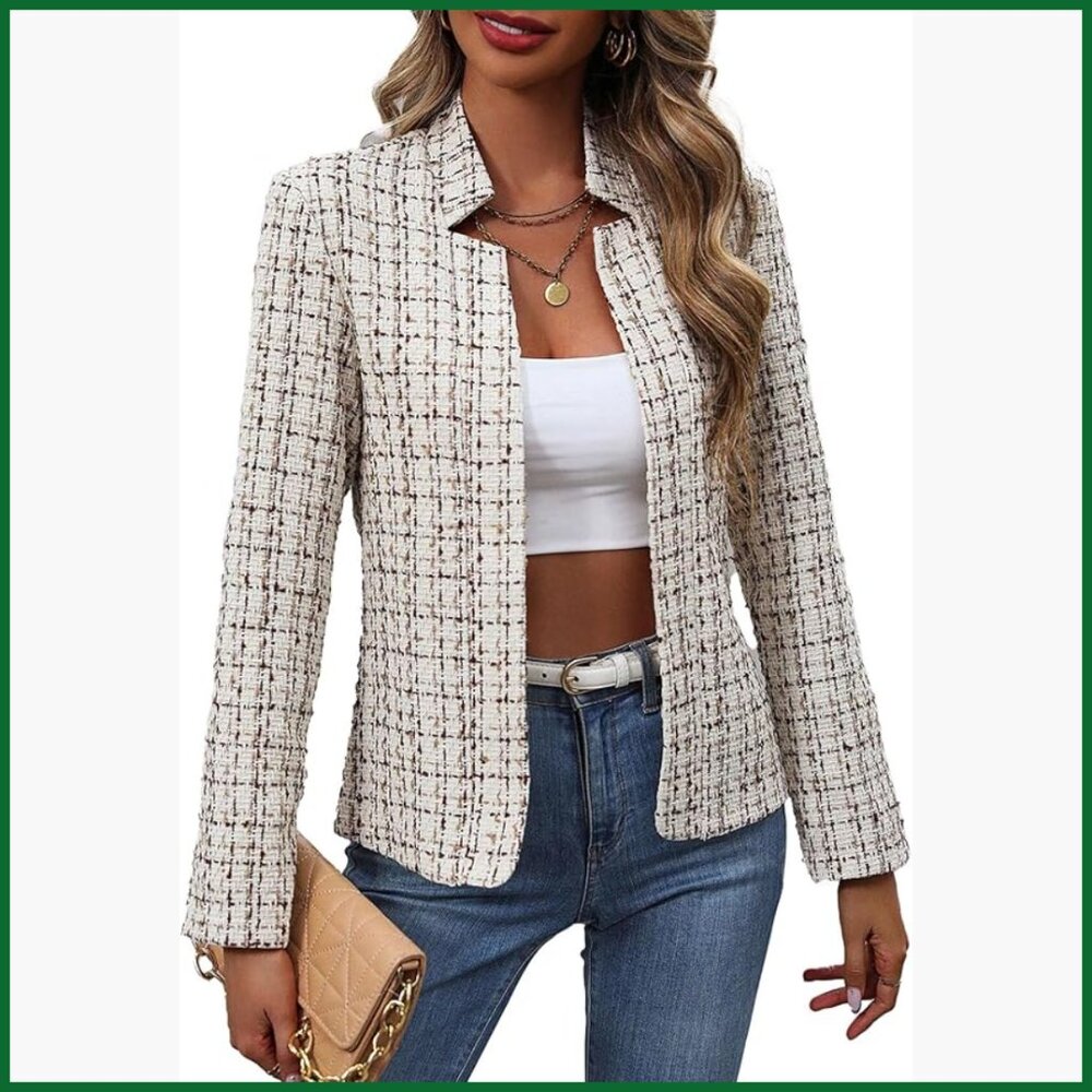 Polyester Tweed Blazer Jacket Fully Lined Open Fr… - image 1